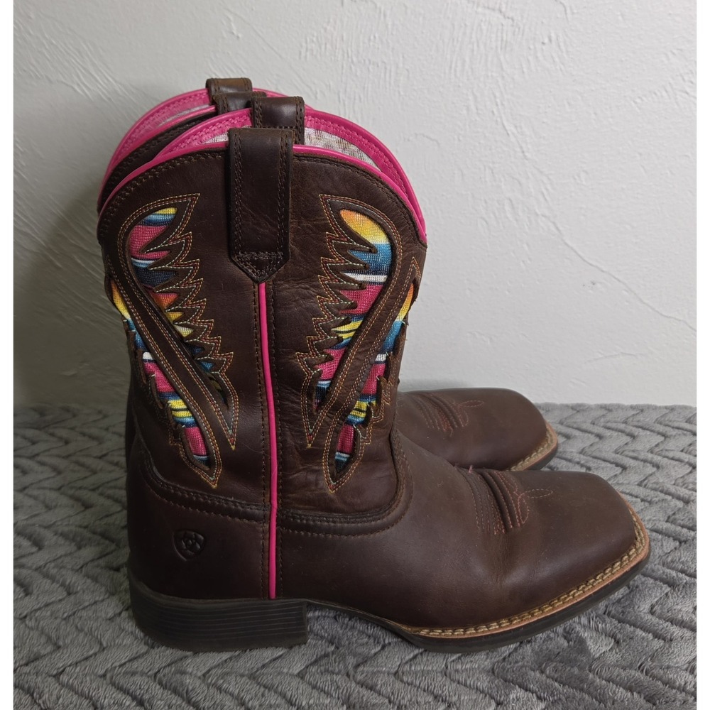 Ariat Kids Quickdraw VentTEK Western Boot Distressed Brown Serape Youth Size 3.5 - Picture 5 of 11